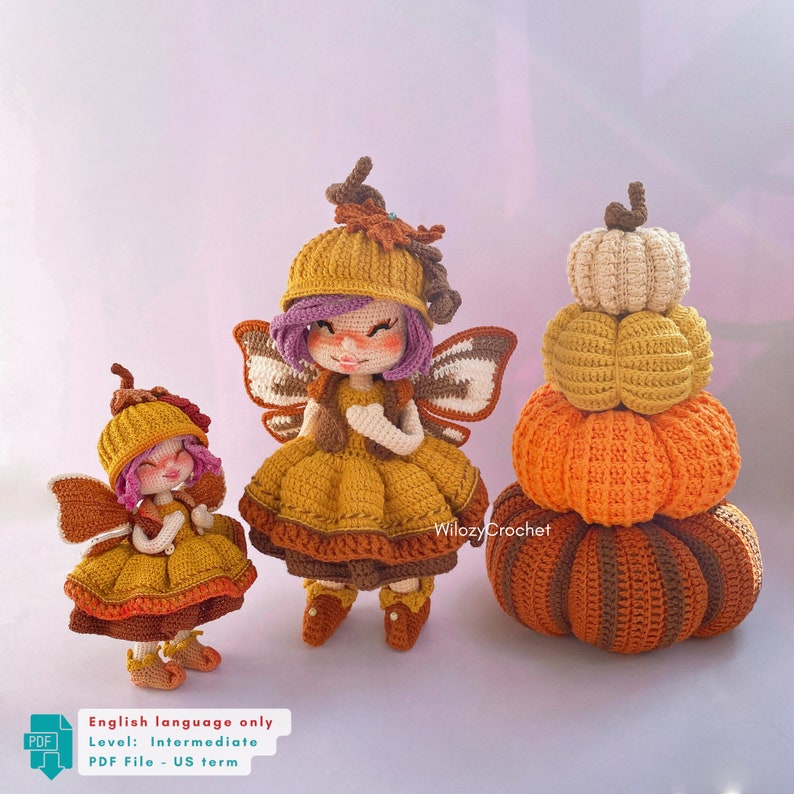 Crochet Doll Pattern: Autumn Fairy and Pumpkins, Fall Decoration Amigurumi Pattern, FPD File