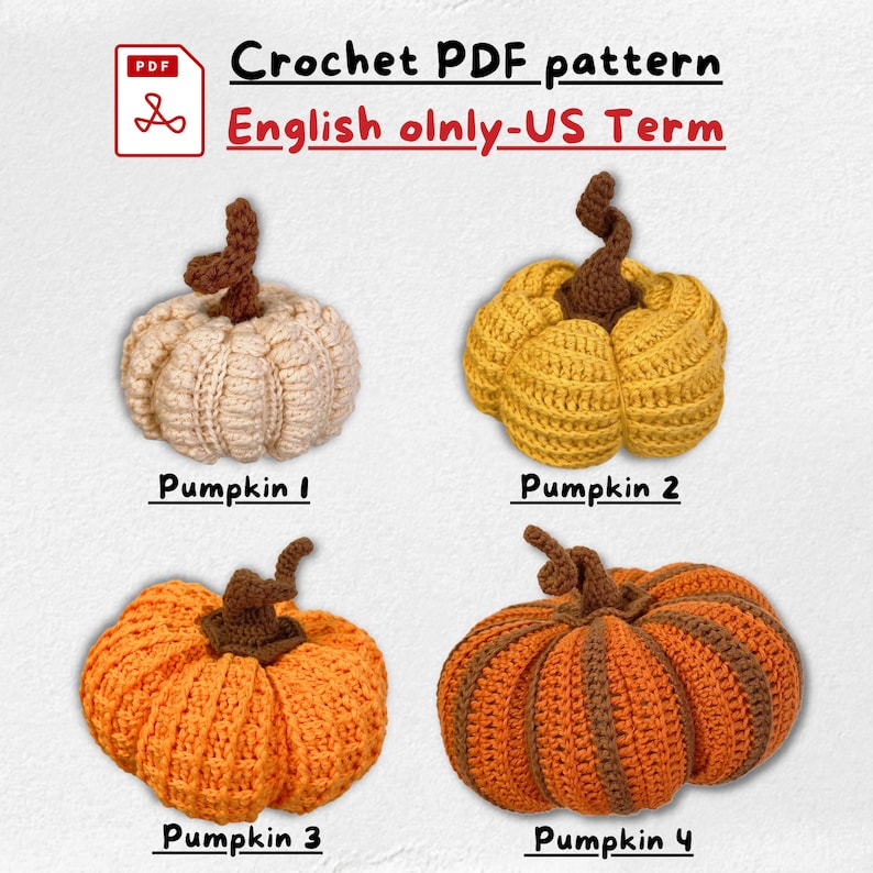 Pumpkins Crochet Pattern For Halloween, Autumn Pumpkins Amigurumi, PDF Crochet Pattern, English only - US Term