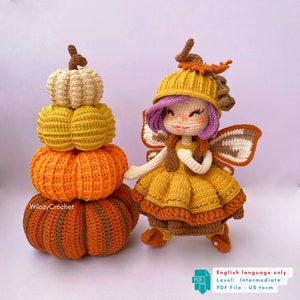 Crochet Doll Pattern: Autumn Fairy and Pumpkins, Fall Decoration Amigurumi Pattern, FPD File