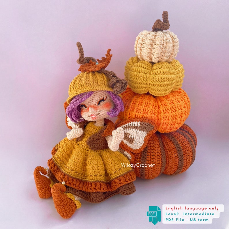 Crochet Doll Pattern: Autumn Fairy and Pumpkins, Fall Decoration Amigurumi Pattern, FPD File