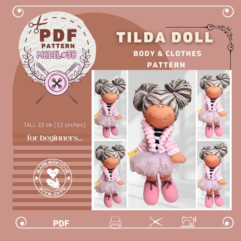 Tilda Doll Pattern for Body and Clothes, Yarn Hair-instant Download PDF ...
