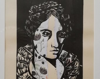 Annette von Droste-Hülshoff Linoprint chine collé Portrait Printmaking