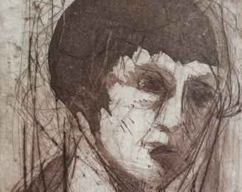 Katherine Mansfield Portrait Poet Etching Original Graphic