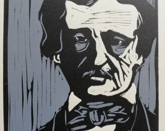 Edgar Allan Poe. Portrait. Original print. Linocut