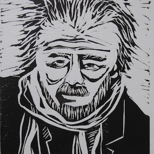 Michael Ondaatje. Originalgrafik. Linoleumsnitt