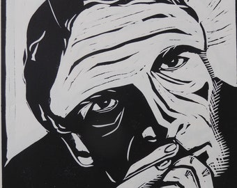 Pier Paolo Pasolini. Portrait. Linogravure. Graphismes originaux