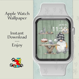 Baker Gnome Wallpaper for Smart Watch, Wallpaper with Coffee Cake and Checkerboard Gnome, Smartwatch Wallpaper, Instant Download