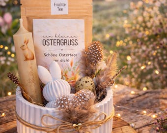 Oster-Geschenkset – Liebevoller Ostergruß mit Früchte-Tee & Kerze