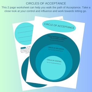 Circolo di controllo per terapisti, foglio di lavoro terapeutico, aziendale, accetta l&#39;accettazione radicale PDF di 2 pagine