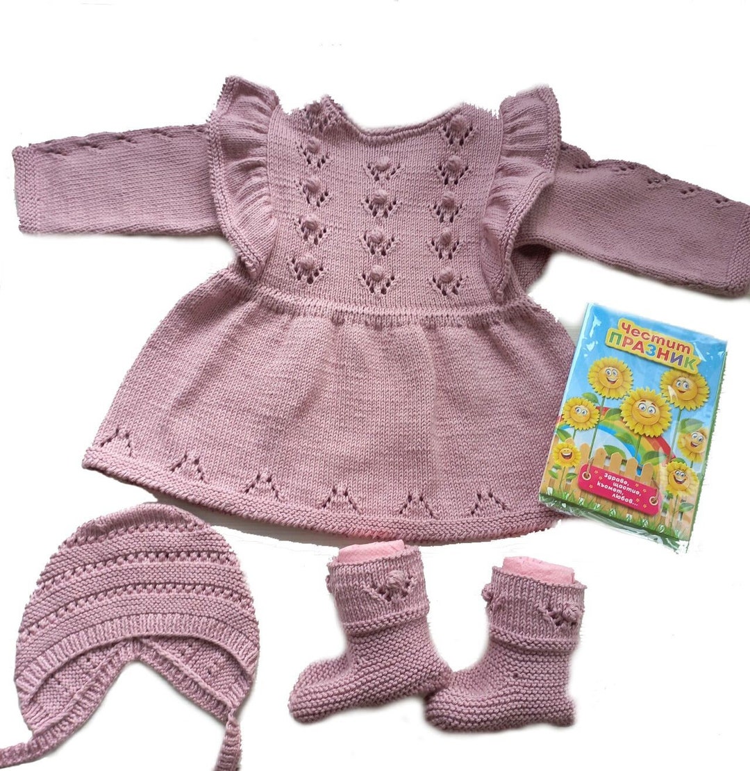 Knitted Dress. Knitted Dress. Newborn Cotton Knitted Dress, Baby Girl Knitted Dress, Baby Girl