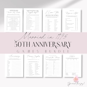 50th Wedding Anniversary Games Bundle Married in 1975 | Golden Anniversary Party Gift | Minimalist Design Over 12 Fun Party Printable Games!