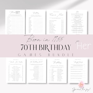 70er Geburtstags-Party-Spiele-Bundle für Sie | Geboren 1955 Spiele | 70er Geburtstagsspiele | Lustige Druckbare Spiele | Frauen Bday Freundschaftsspiele