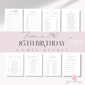 85th Birthday Party Games Bundle For Her | Born in 1940 Games | 85th Birthday Games | Fun Printable Games | Woman Bday Family Friendly Games