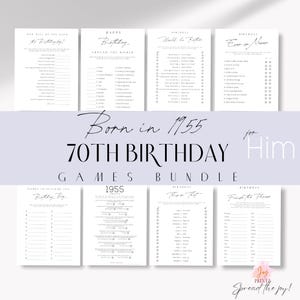 70th Birthday Party Games Bundle For Him | Born in 1955 Games | 70th Birthday Games | Fun Printable Games | Adult Family Friendly Games