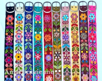 Paris brodés à la main ceintures brodées péruviennes colorées florales ceinture ethnique florale ceinture boho cadeaux de laine pour sa ceinture ethnique florale