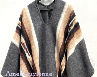Gray Alpaca Poncho for men and woman, Length 67" Width 57" poncho alpaca wool, peru, poncho winter, shawl ethnic, peruvian ponchos