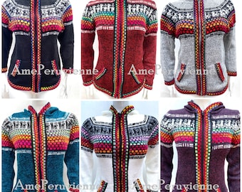 Peruvian Alpaca Sweater for Woman Traditional Design Sweater Gift For Her Hypoallergenic Thermoregulating alpaca cardigan