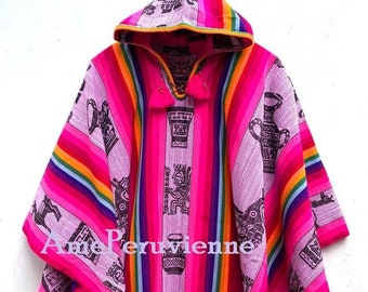 Alpaca Poncho Fucshia for men and woman, poncho alpaca wool, peru, poncho for winter, shawl ethnic, peruvian ponchos