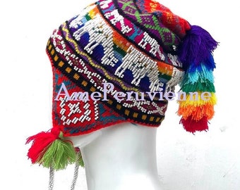 Genuine peruvian hat, unisex peruvian hat, handknitted, Colorful hat, peruvian chullos, hats earflaps Andean, Peruvian chullo hat