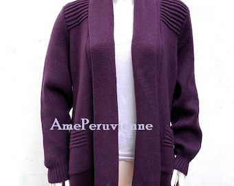 Purple Cardigan Alpaca Wool Womens - Warm Soft & Thick - 100% alpaca sweater, Cape Superfine Alpaca, poncho alpaca sweater