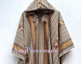 Alpaca Poncho Creme per uomo e donna, poncho in lana di alpaca, Perù, poncho per l'inverno, scialle etnico, poncho peruviano