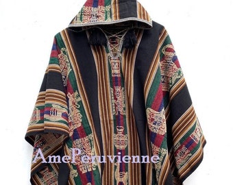 Alpaca Poncho Black for men and woman, poncho alpaca wool, peru, poncho for winter, shawl ethnic, peruvian ponchos