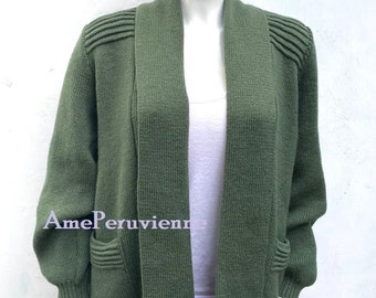 Green Cardigan Alpaca Wool Womens - Warm Soft & Thick - 100% alpaca sweater, Cape Superfine Alpaca, poncho alpaca sweater