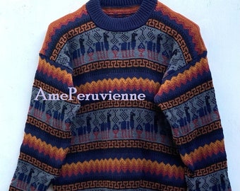 Pull en alpaga bleu foncé, pull péruvien, pull unisexe, pull en alpaga péruvien, veste péruvienne, pull pérou, pull en alpaga