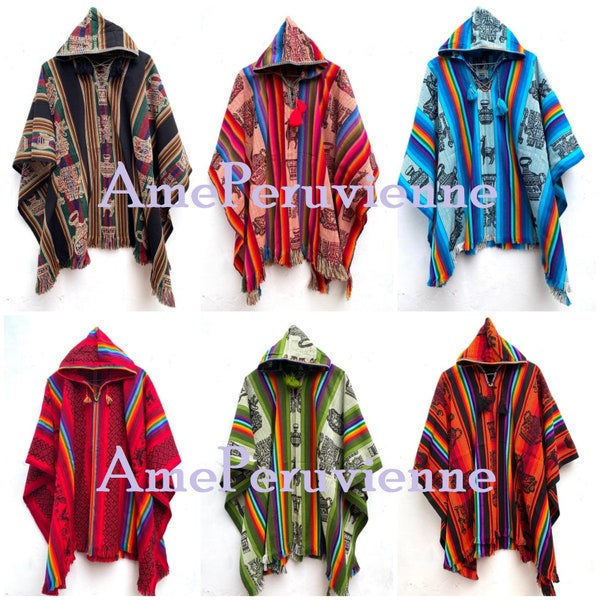 Poncho alpaga pour hommes et femmes, poncho laine d'alpaga, pérou, poncho pour l'hiver, châle ethnique, ponchos péruviens