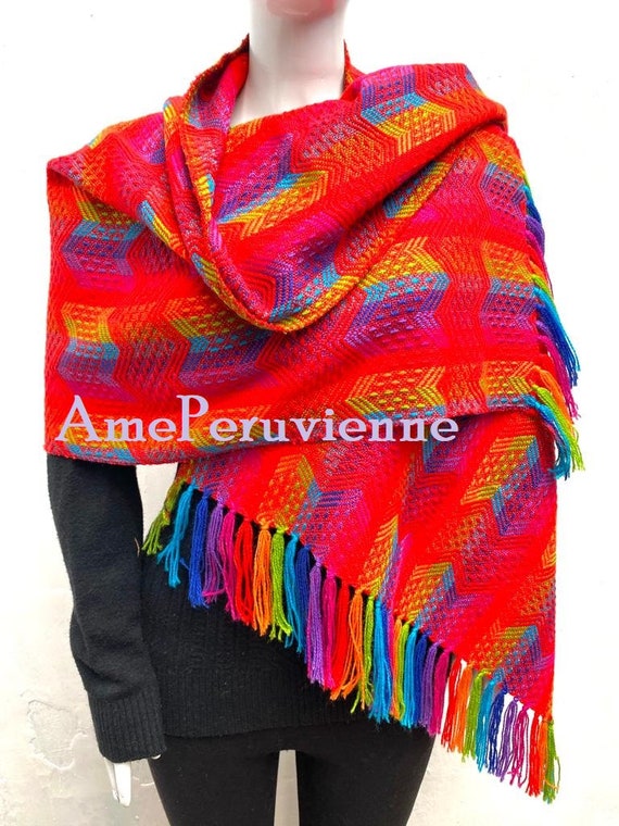 Scialle di alpaca rossa, sciarpe da donna, splendida sciarpa di alpaca  peruviana, scialle di alpaca, sciarpa peruviana, pashmina di lana di alpaca,