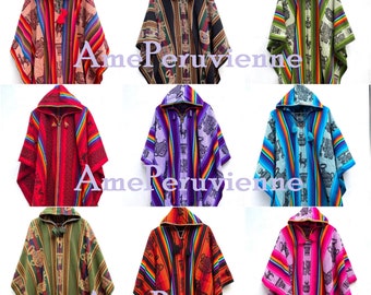 Alpaca Poncho arcobaleno per uomo e donna, poncho in lana di alpaca, Perù, poncho per l'inverno, scialle etnico, poncho peruviano, poncho sciamano, poncho