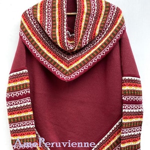 Superfine Alpaga Laine Tricoté Col Roulé Poncho Cap pour Femmes Pull alpaga dames pull poncho alpaga Alpaga Laine femme chaude douce Burgundy