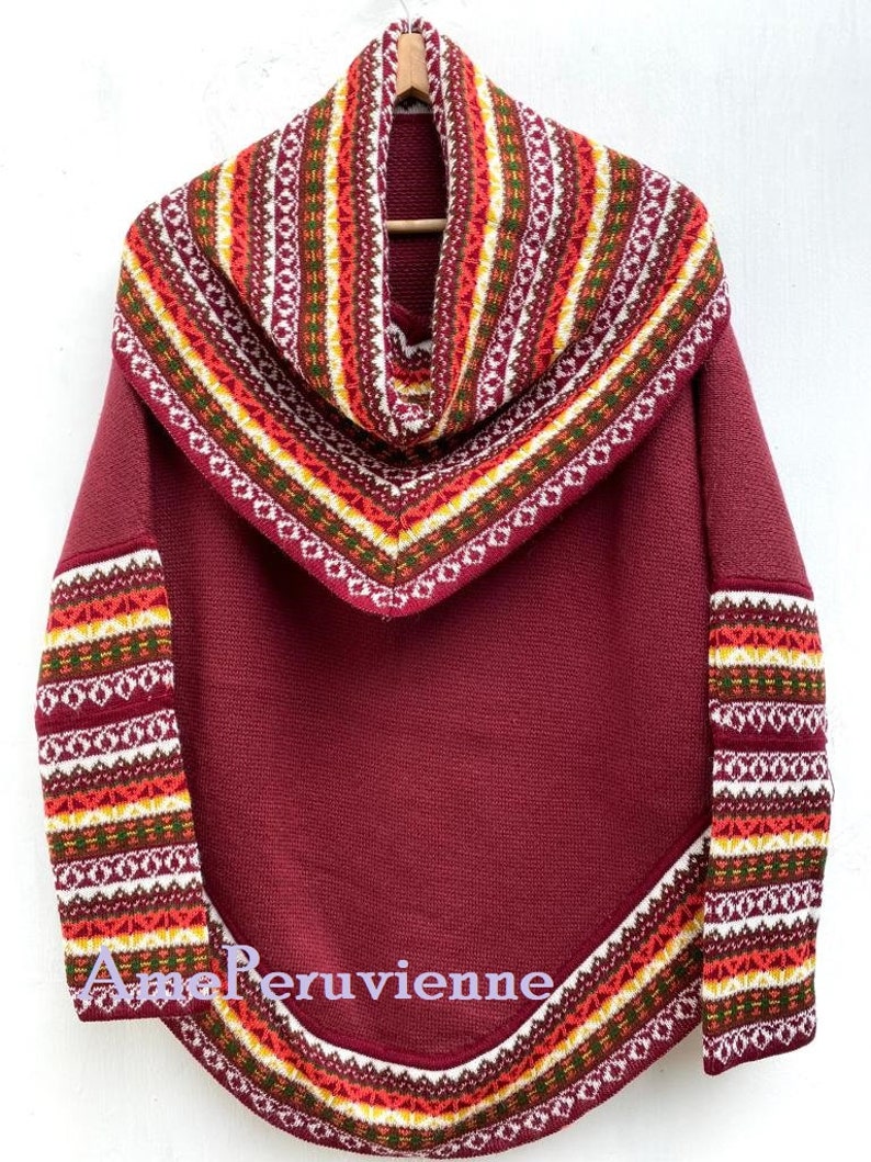 Superfine Alpaga Laine Tricoté Col Roulé Poncho Cap pour Femmes Pull alpaga dames pull poncho alpaga Alpaga Laine femme chaude douce Burgundy