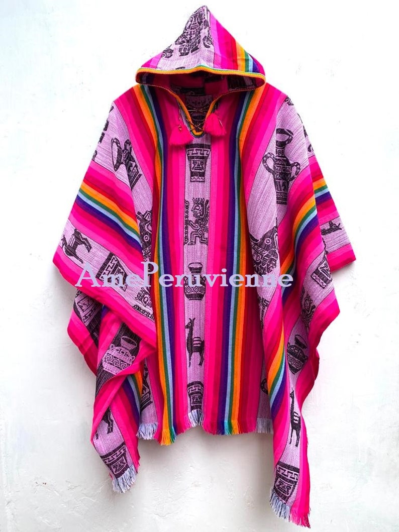 Alpaca Poncho for men and woman, poncho alpaca wool, peru, poncho for winter, shawl ethnic, peruvian ponchos Fucshia