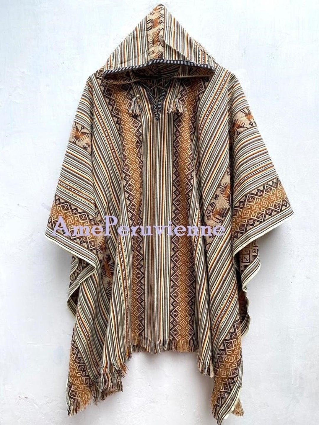 Alpaca poncho crème voor mannen en vrouwen, poncho alpacawol