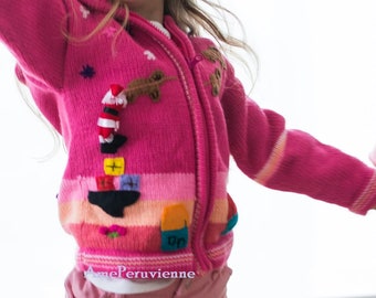 Pull en laine péruvienne de Noël brodé pour enfants Cadeau parfait Pérou cardigan veste pour tout-petits