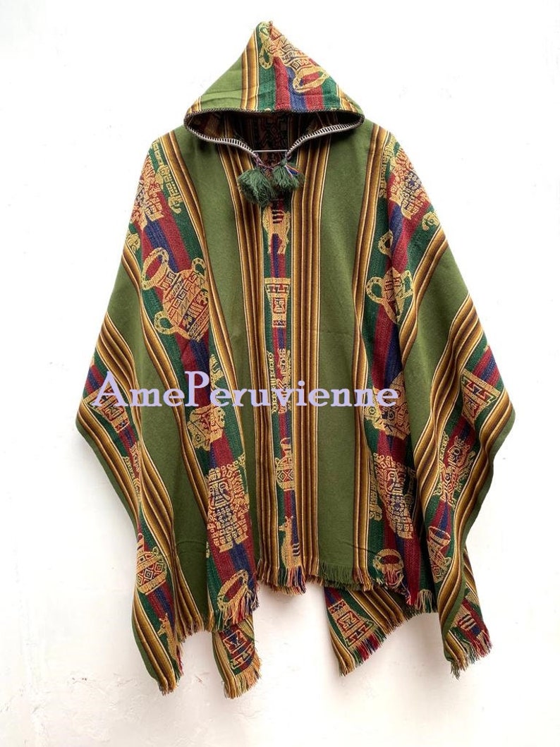 Alpaca Poncho for men and woman, poncho alpaca wool, peru, poncho for winter, shawl ethnic, peruvian ponchos Green Military