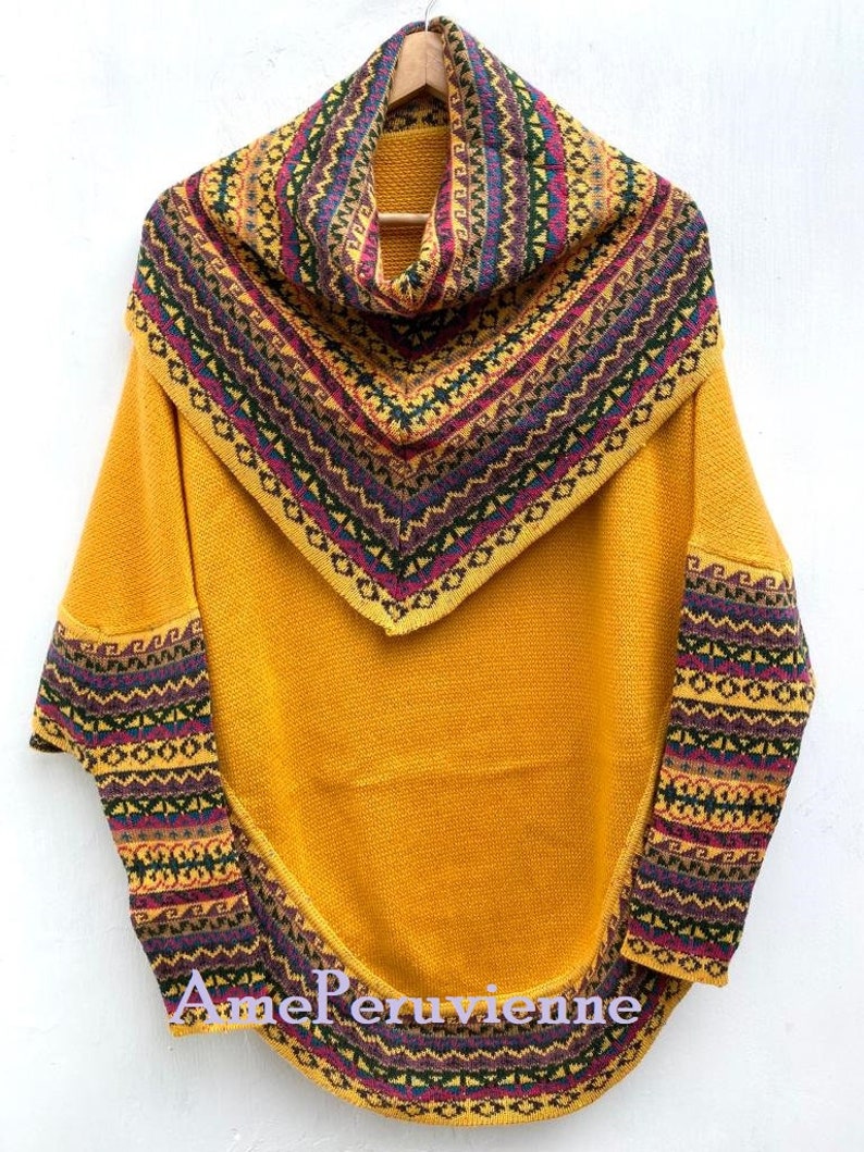 Superfine Alpaga Laine Tricoté Col Roulé Poncho Cap pour Femmes Pull alpaga dames pull poncho alpaga Alpaga Laine femme chaude douce Mustard