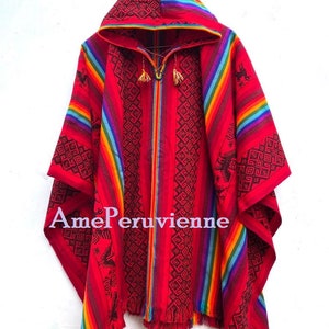 Alpaca Poncho for men and woman, poncho alpaca wool, peru, poncho for winter, shawl ethnic, peruvian ponchos Red