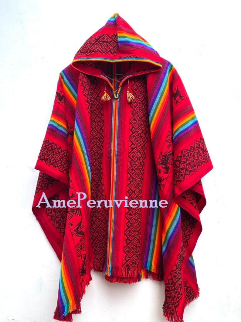 Alpaca Poncho for men and woman, poncho alpaca wool, peru, poncho for winter, shawl ethnic, peruvian ponchos Red