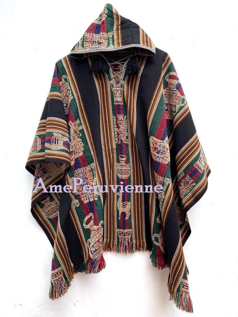 Alpaca Poncho for men and woman, poncho alpaca wool, peru, poncho for winter, shawl ethnic, peruvian ponchos Black