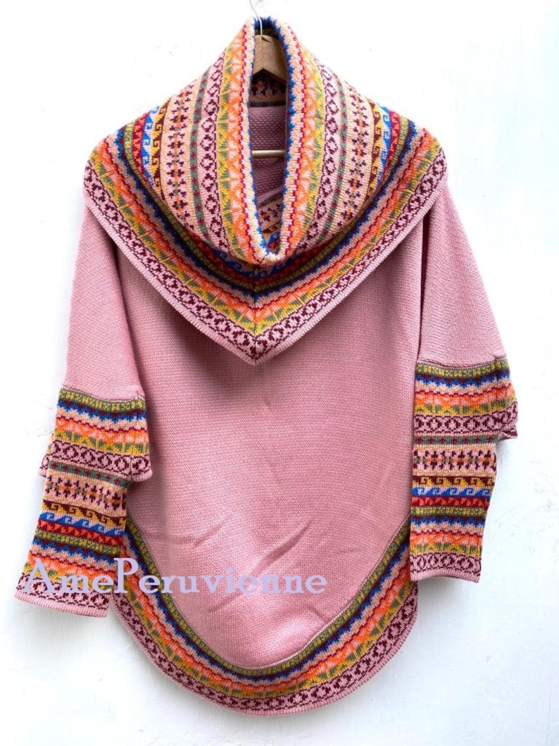 Superfine Alpaca Wool Knitted Turtleneck Poncho Cape for Women Sweater alpaca ladies sweater poncho alpaca Alpaca Wool womens warm soft Pink