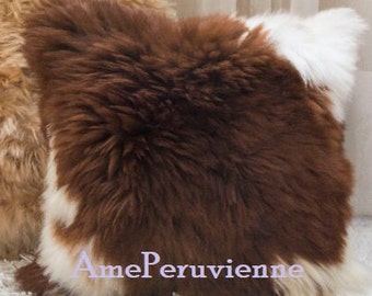 Brown with White Alpaca pillow, Alpaca fur , Baby Alpaca Fur Cushion Covers, pillow cover of one side in diferents sizes.