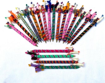 Lot of 5, 11, 28... 155 Alpaca Pen, Llama pen, Tiny Llama Pen, Pens peruvian, Pen covered Andean Textile, Llama Ethnic Decorated Writing Pen