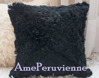 Black Alpaca pillow, Alpaca fur , Baby Alpaca Fur Cushion Covers, pillow cover of one side in diferents sizes.