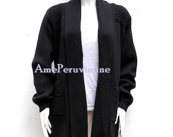 Black Cardigan Alpaca Wool Womens - Warm Soft & Thick - 100% alpaca sweater, Cape Superfine Alpaca, poncho alpaca sweater