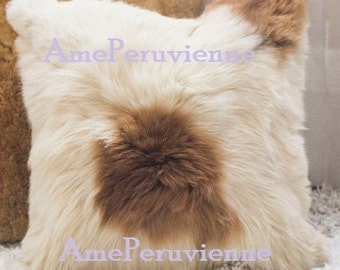 Light Beige with Brown Alpaca pillow, Alpaca fur , Baby Alpaca Fur Cushion Covers, pillow cover of one side in diferents sizes.