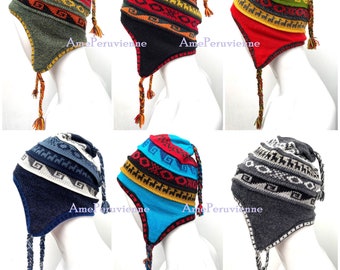 Bonnet chullo unisexe en alpaga péruvien avec oreillettes 100 % doublure, bonnet doublure en polaire douce, chapeau péruvien chullo en alpaga, chapeau péruvien, chapeau en alpaga