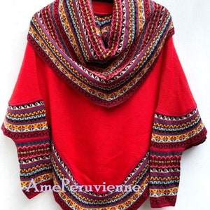 Superfine Alpaga Laine Tricoté Col Roulé Poncho Cap pour Femmes Pull alpaga dames pull poncho alpaga Alpaga Laine femme chaude douce Red