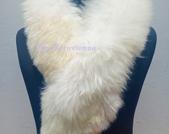 White Baby Alpaca Fur Scarf, peruvian scarf , Super Soft, Warm and Fluffy